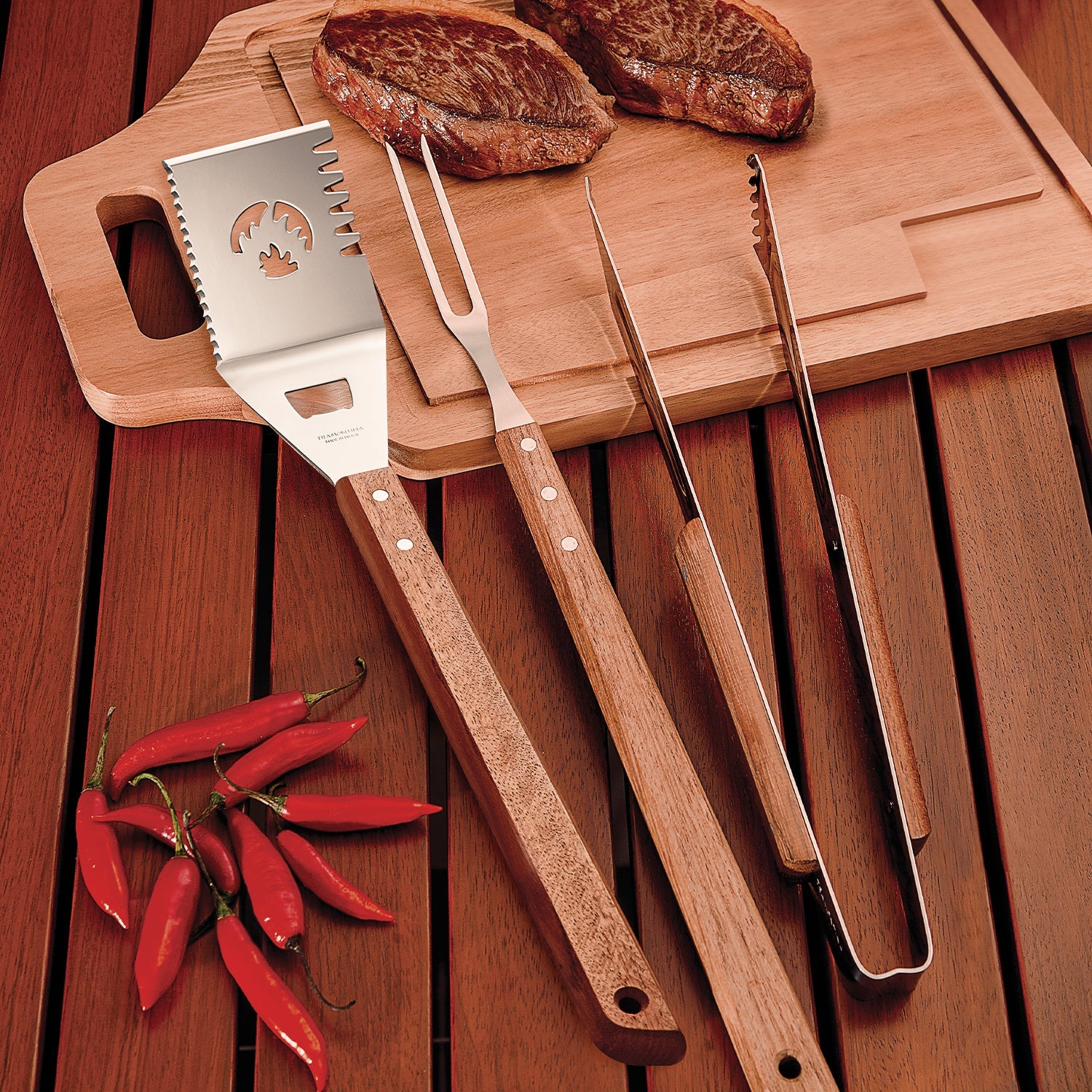 Tramontina Wooden Handle 3 Piece BBQ Tool Set