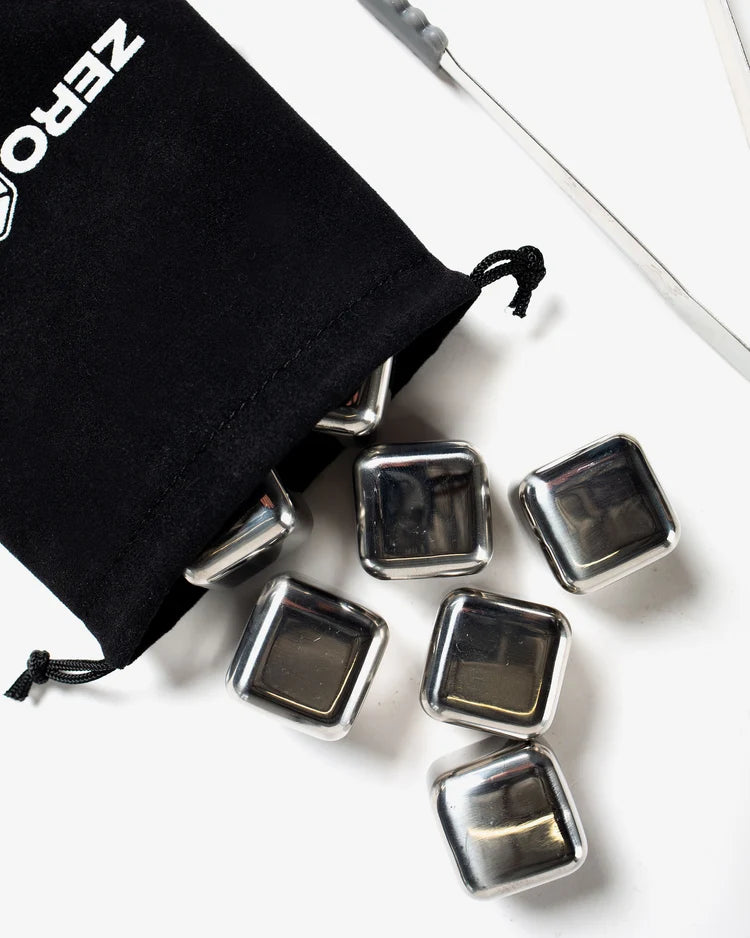Zero Ice Reusable Stainless Steel Cubes (8‑pack) + Tongs