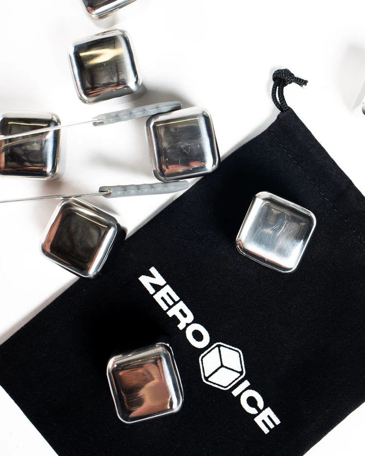 Zero Ice Reusable Stainless Steel Cubes (8‑pack) + Tongs