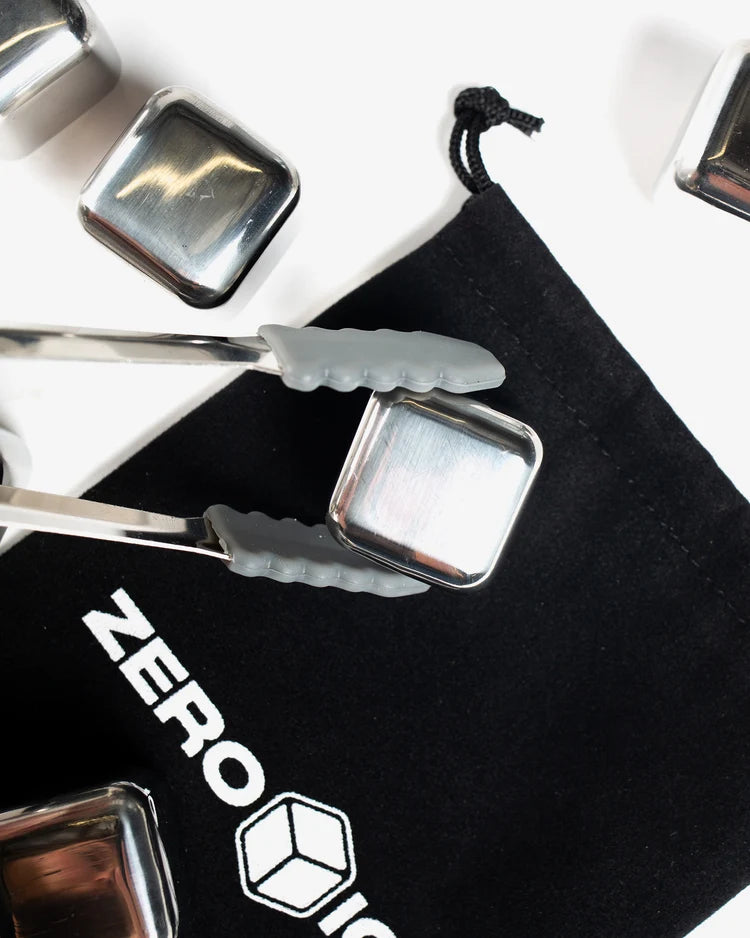 Zero Ice Reusable Stainless Steel Cubes (8‑pack) + Tongs