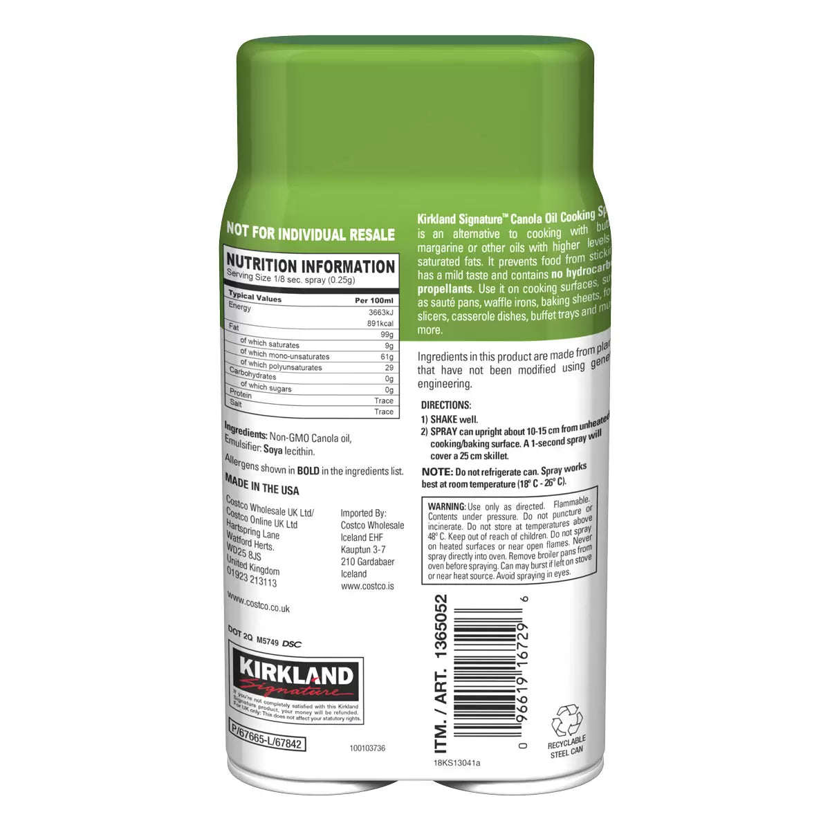 Kirkland Signature Canola Oil Cooking Spray 2x397g