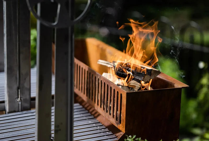 Somerset Grill Co - GRANDE COR-TEN GRILL WITH WOODSTORE