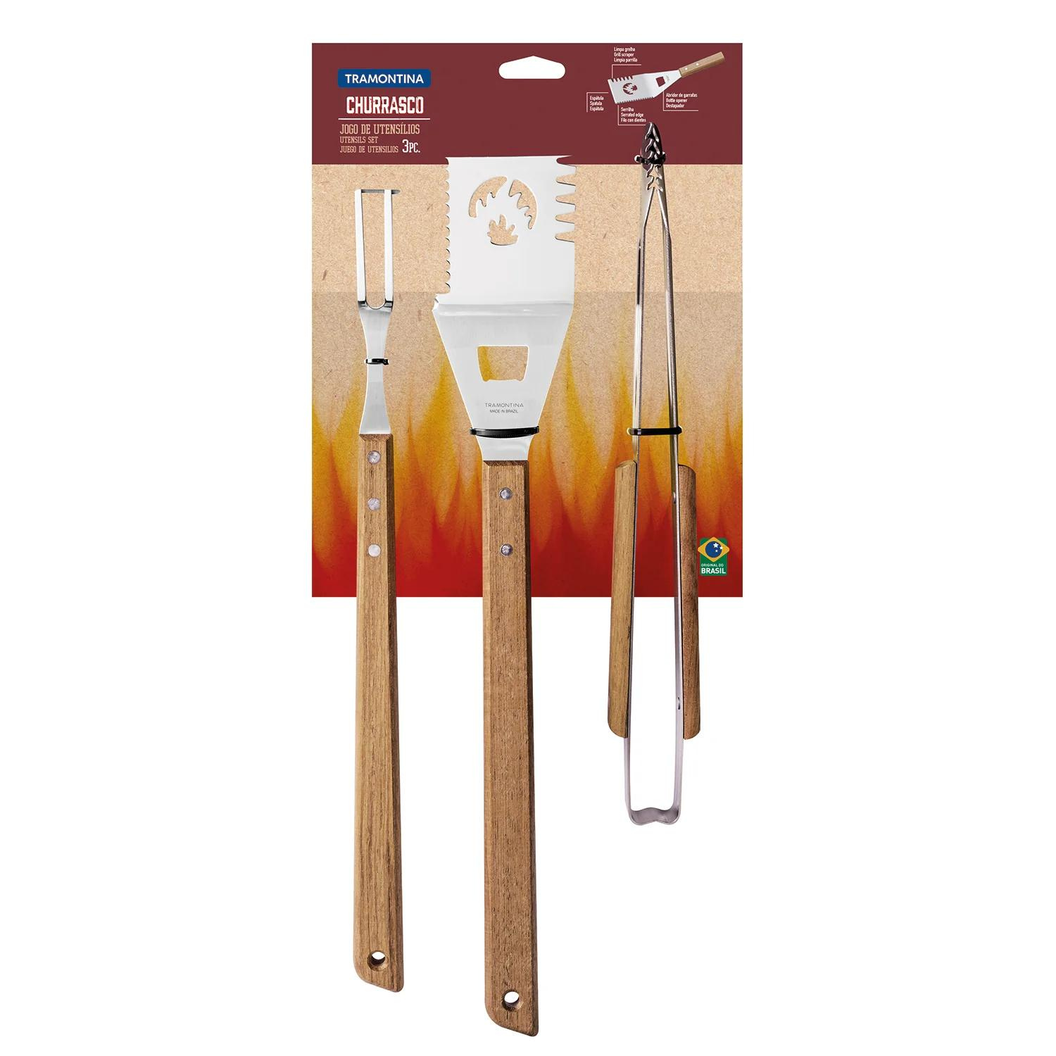Tramontina Wooden Handle 3 Piece BBQ Tool Set