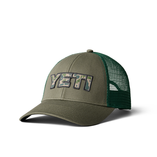 Yeti Camo Logo Badge Trucker Hat - Olive